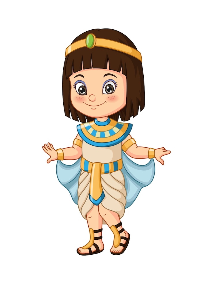 Vetor menina de desenho animado usando fantasia de cleópatra egípcia