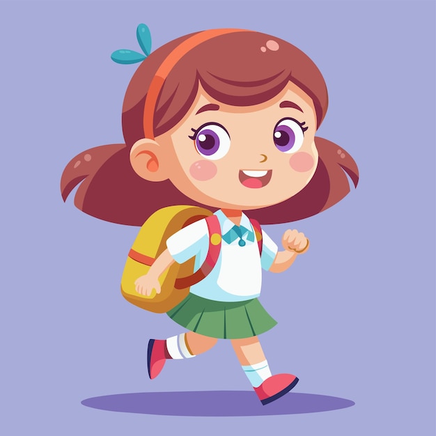 Menina de escola com uma mochila vai para a escola desenhado à mão mascote personagem de desenho animado adesivo conceito de ícone