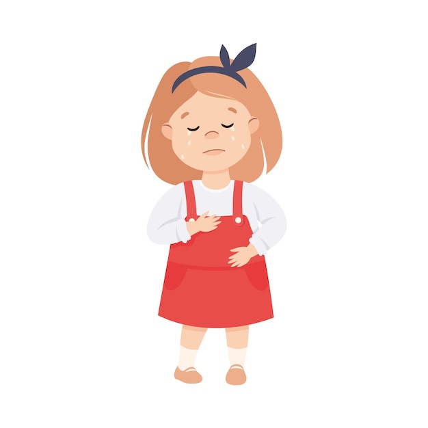 Menina de vestido de pinafore de pé e chorando em voz alta Sentindo triste Ilustração vetorial