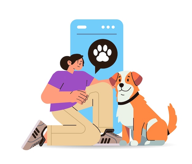 menina dono de animal de estimação com cachorro fofo passando tempo juntos melhores amigos animais domésticos amizade conceito ilustração vetorial horizontal