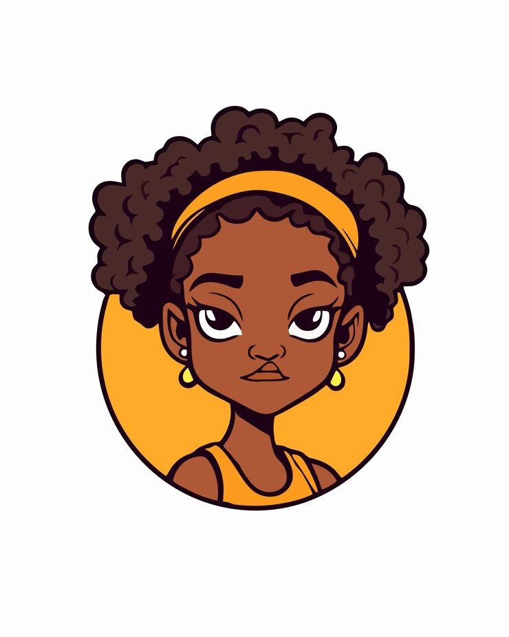 Vetor menina dos desenhos animados com um círculo amarelo no lado esquerdo.