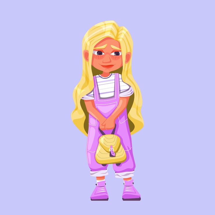 Vetor menina dos desenhos animados com uma mochila schoolgirl
