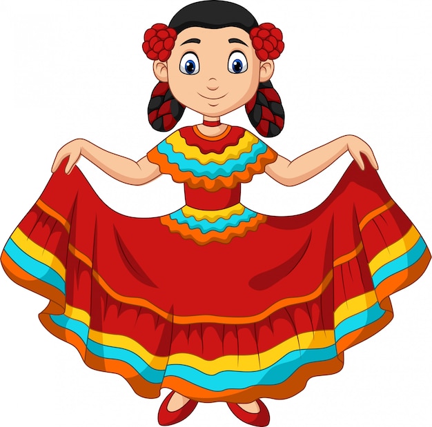 Menina dos desenhos animados dançando, celebração de cinco de mayo