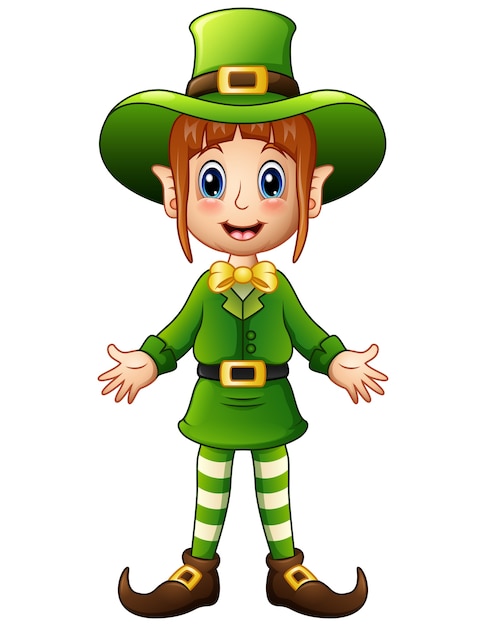 Menina dos desenhos animados leprechaun apresentando