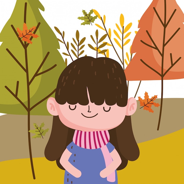 Menina dos desenhos animados no design de temporada de outono