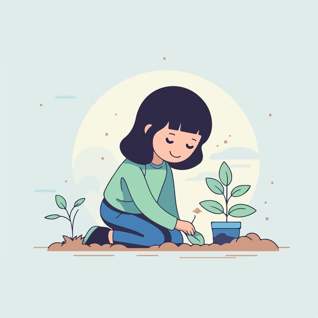 Vetor menina e planta na ilustração do dia mundial do meio ambiente