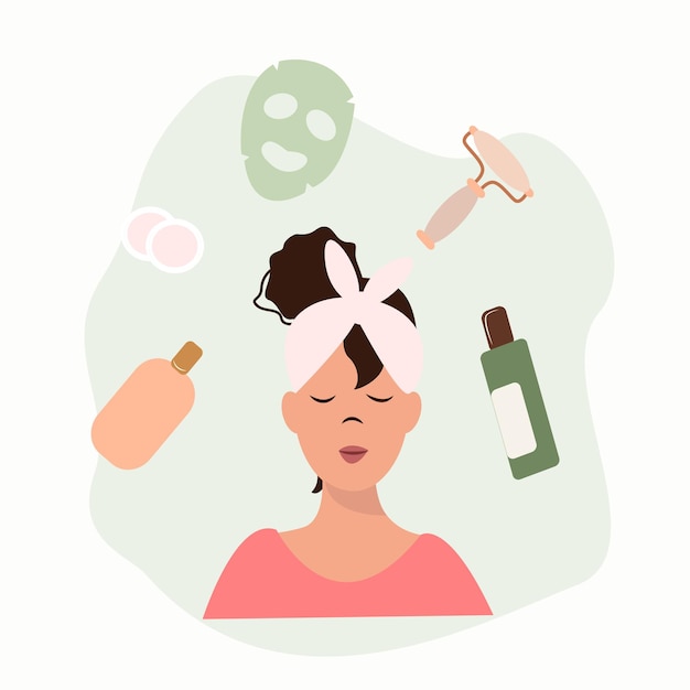 menina e produtos de cuidado menina e cosméticos Produtos de spa skincare para beleza da pele e cabelo vetor