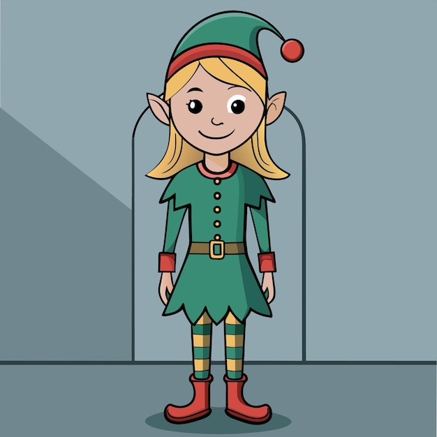 Vetor menina em roupa de inverno elfo de natal desenhado à mão personagem de desenho animado adesivo conceito de ícone isolado