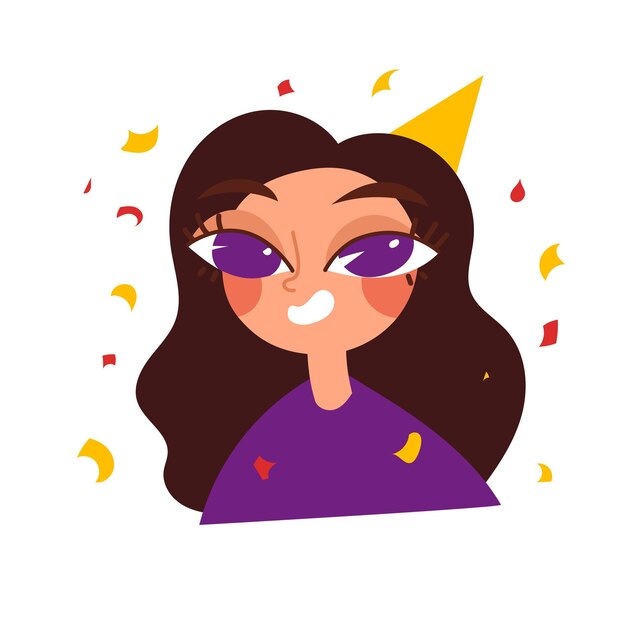 Vetor menina encantadora feliz comemora seu aniversário o conceito de um presente de bom humor de aniversário delicioso bolo um dia que tem sido muito esperado ilustração em vetor plano dos desenhos animados