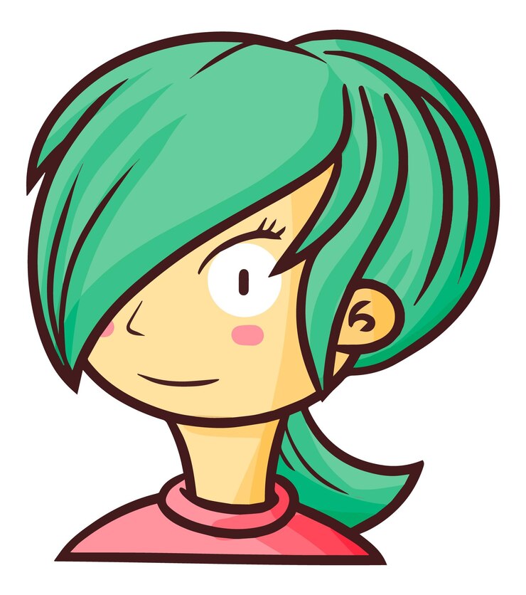 Vetor menina engraçada e bonita de cabelo verde com ilustração de desenho animado de camisa rosa
