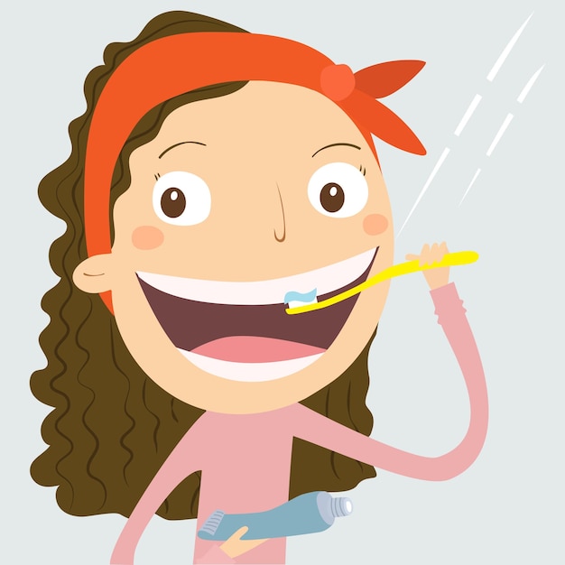 Vetor menina escovando os dentes ilustração vetorial