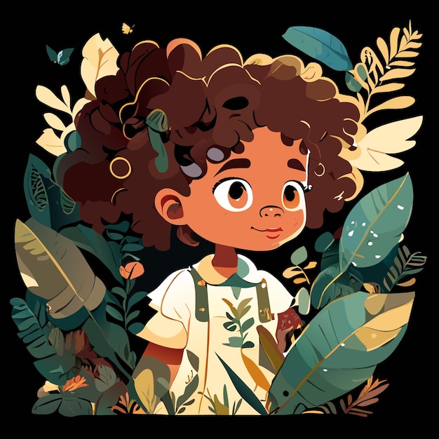 Vetor menina explorando a ilustração da ficha de personagem para o livro infantil em múltiplas posições