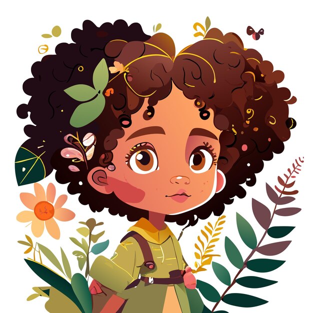 Vetor menina explorando ilustração de ficha de personagem para crianças reserva múltiplas posições