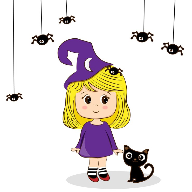Vetor menina fantasiada de bruxa