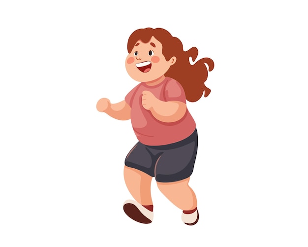 Menina gorda feliz fazendo exercícios ilustração vetorial de desenhos animados