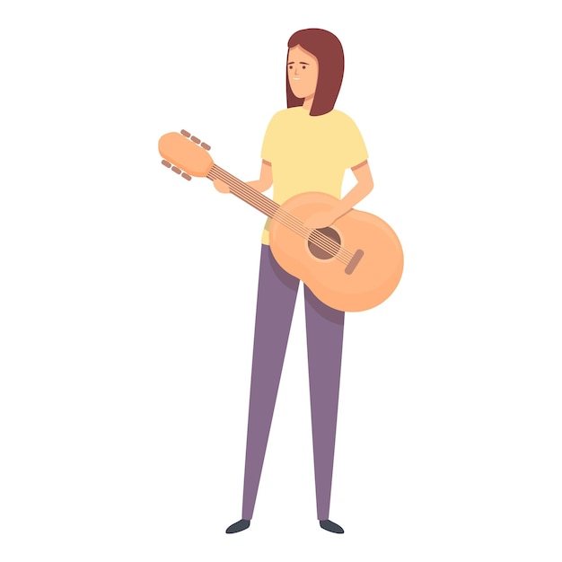 Vetor menina, guitarra, tocar, ícone, caricatura, vetorial, cantor, criança, música, músico