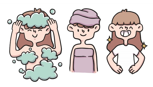 menina higiene adequada conjunto ilustração bonito dos desenhos animados