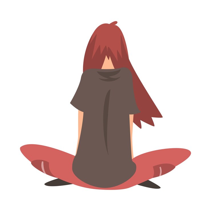 Vetor menina infeliz estressada sentada no chão adolescente deprimida com problemas visão de fundo ilustração vetorial em fundo branco