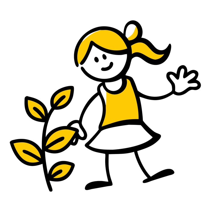 Vetor menina interagindo com planta em estilo plano desenhado à mão