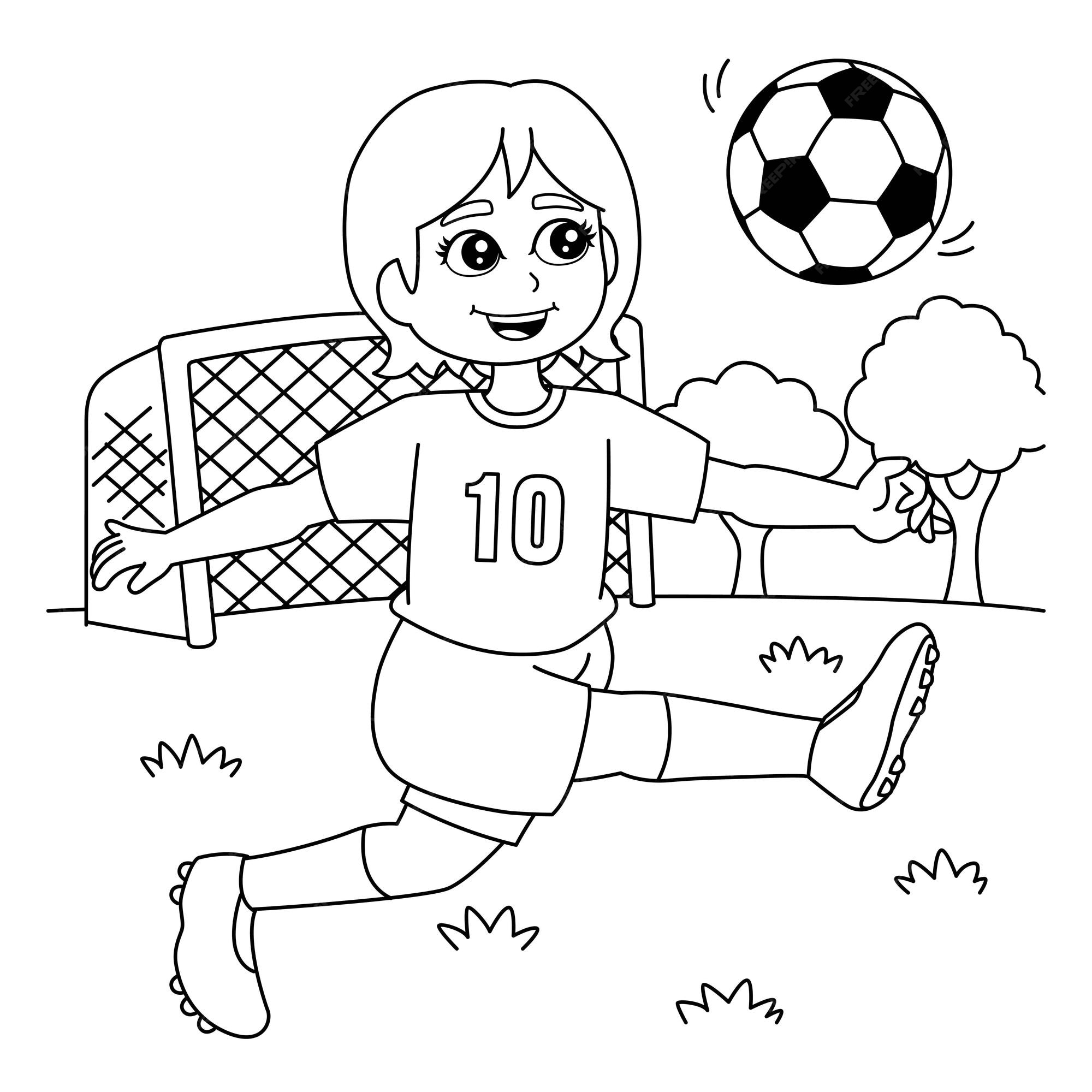 Menina jogando futebol para colorir para crianças