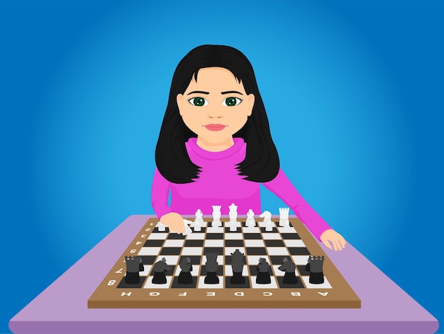 Vetor menina jogando xadrez