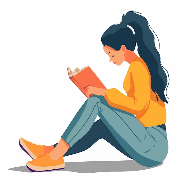 Vetor menina_leitando_livro_flat_vector