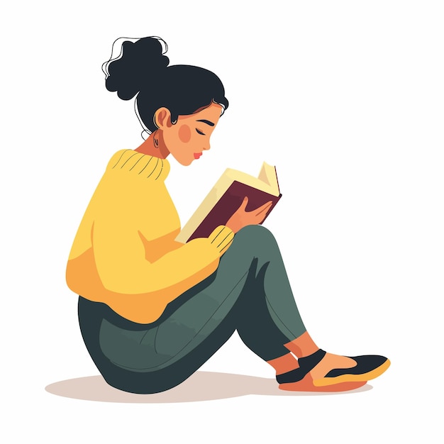 Vetor menina_leitando_livro_flat_vector