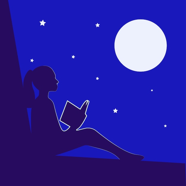 Menina lendo livro à noite