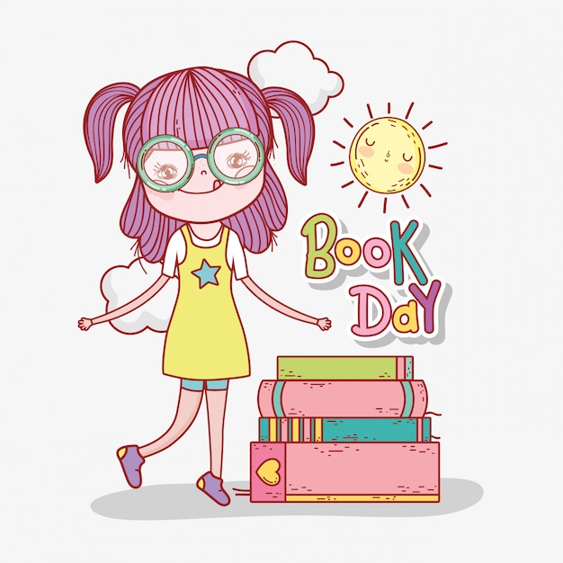 Menina ler informações de livros para aprender