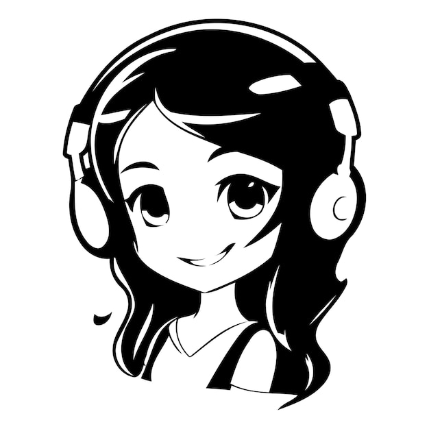 Vetor menina linda com fones de ouvido ouvindo música ilustração vetorial de desenho animado