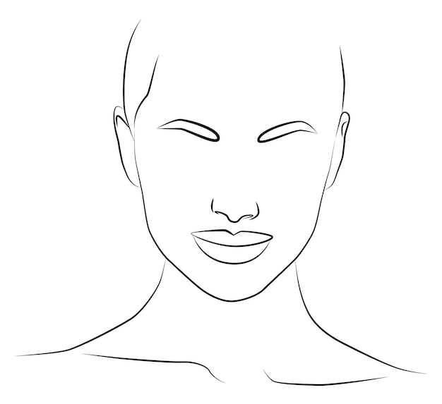 Menina Linha contínua desenhando muitos rostos e penteados