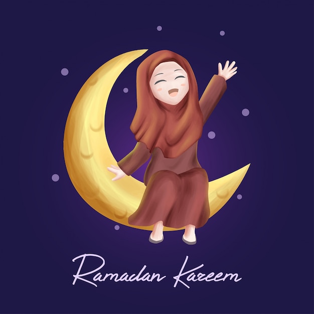 Menina, lua, em, ramadan, kareem