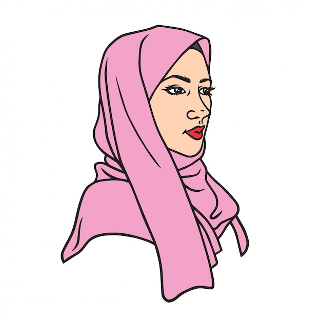 Menina muçulmana, desenho, personagem, desenho, em, hijab, vetorial, ilustração