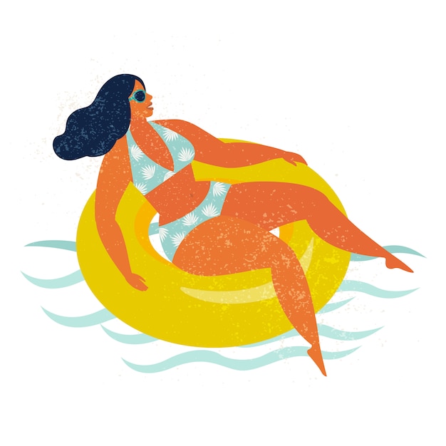 Menina na ilustração inflável do vetor do flutuador da piscina.