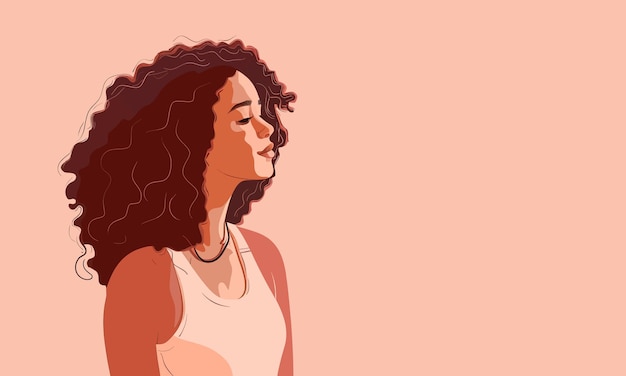 Vetor menina na ilustração plana de fundo pêssego jovem mulher latina bonita em fundo pêssego com espaço de cópia ilustração plana vetorial eps 10