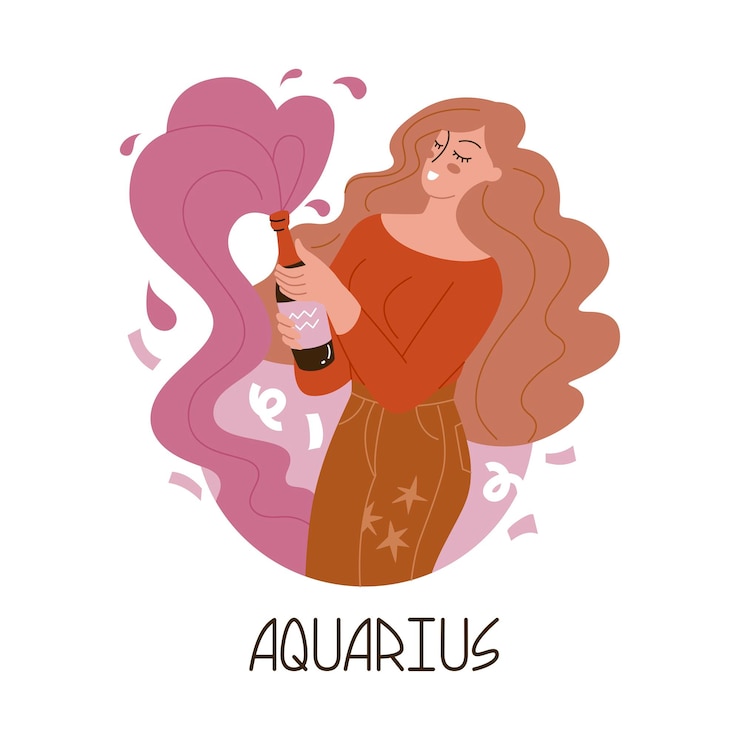 Vetor menina na imagem do signo do zodíaco aquário astrologia da beleza horóscopo individual com mulheres bonitas análise das características da data de nascimento estilo simples em ilustração vetorial