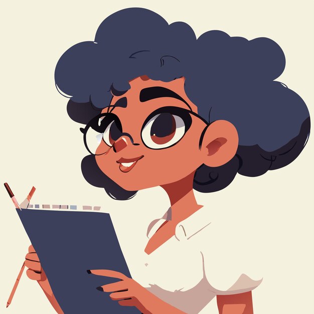 Menina negra desenhada à mão plana elegante mascote personagem de desenho animado desenho adesivo conceito de ícone isolado