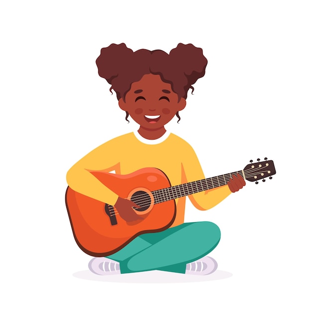 Menina negra tocando violão criança tocando instrumento musical