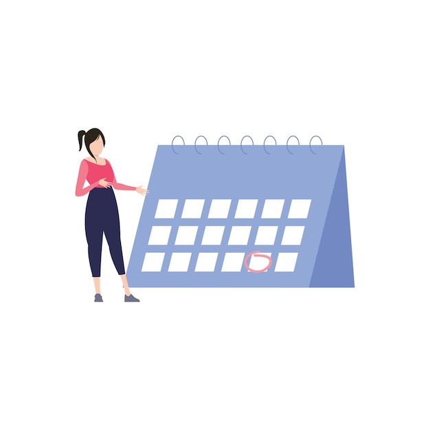 Menina olhando para lembrete de calendário