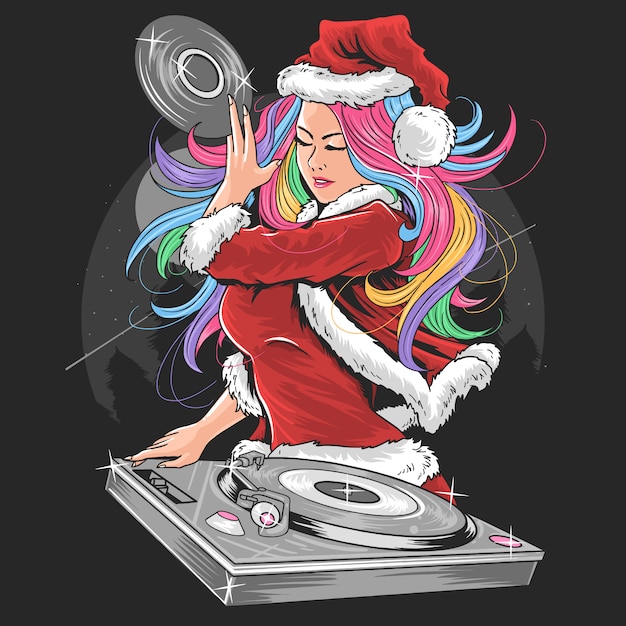 Menina papai noel natal dj festa ilustração vector