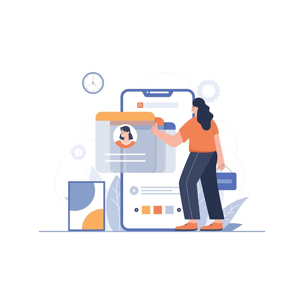 Menina projetando o layout do aplicativo móvel Ilustração do conceito