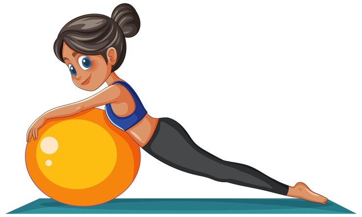 Vetor menina se exercitando com uma bola de fitness