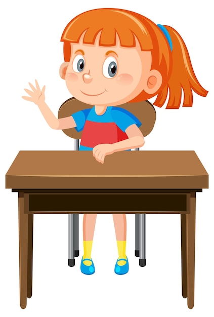 Vetor menina sentada em uma mesa de escola