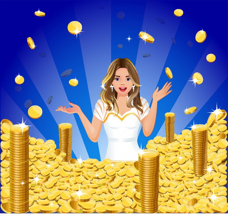 Menina surpresa com jackpot de moedas de ouro