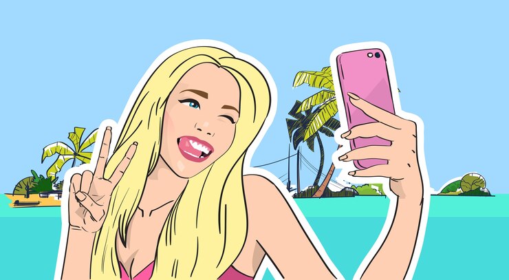 Vetor menina tomar selfie