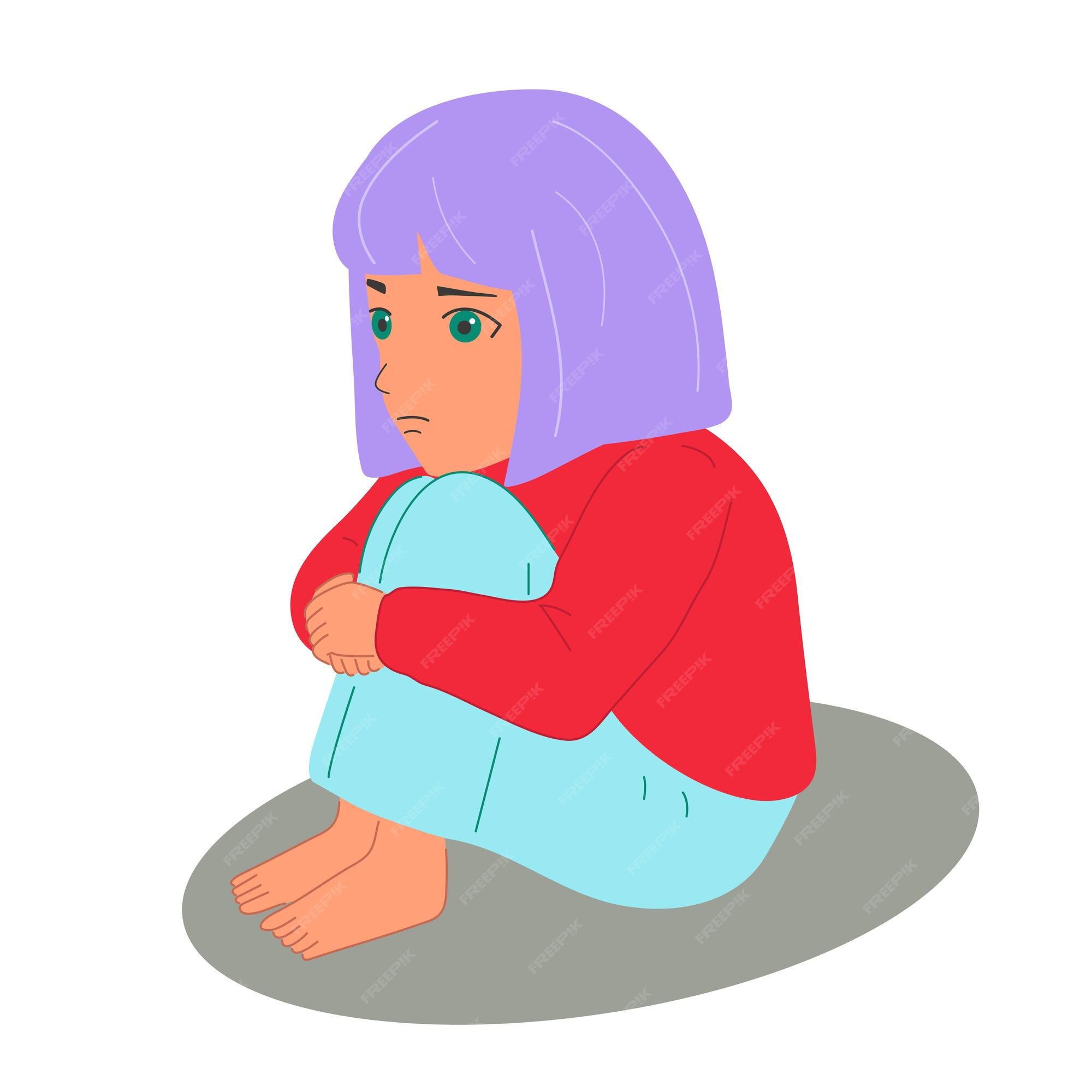 Menina Assustada, Deprimida E Triste Parece Solitária. Ilustração Vetorial  De Criança Indefesa E Assustada. Royalty Free SVG, Cliparts, Vetores, e  Ilustrações Stock. Image 181627823