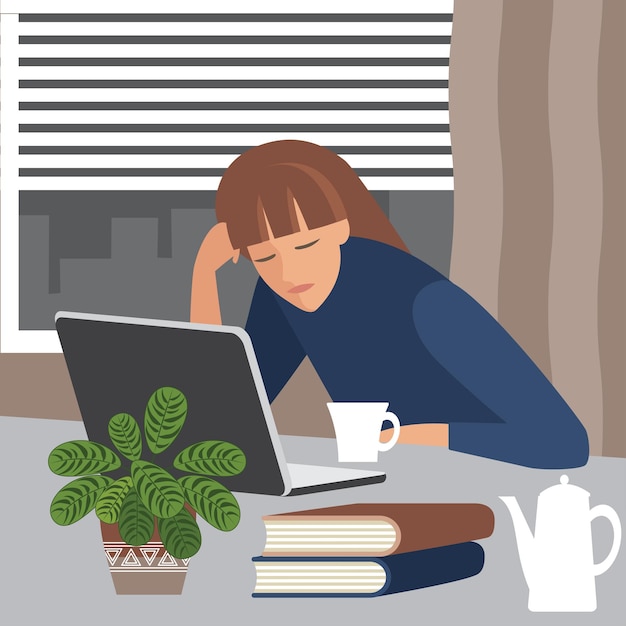 Menina triste no computador
