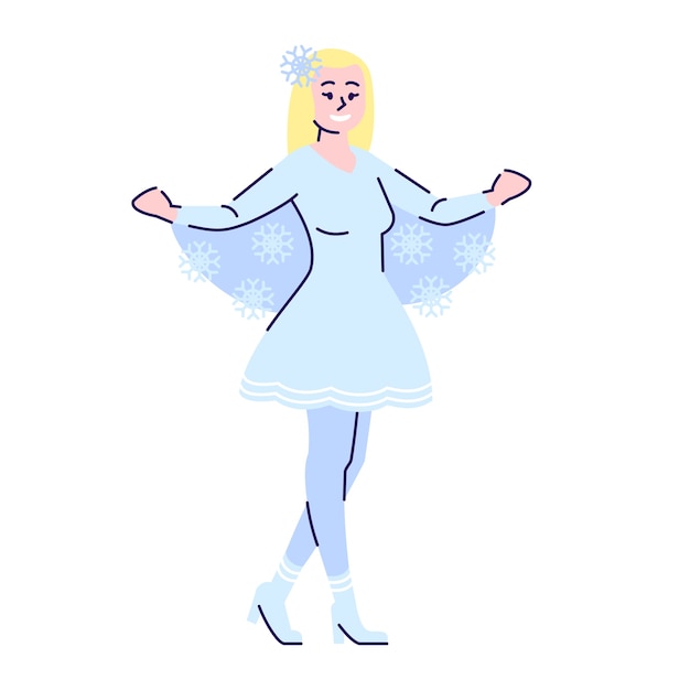 Menina vestida com fantasia de floco de neve. Temporada de inverno com elementos de estrutura de tópicos. Oufit festivo de Natal. Fantasia de carnaval de natal