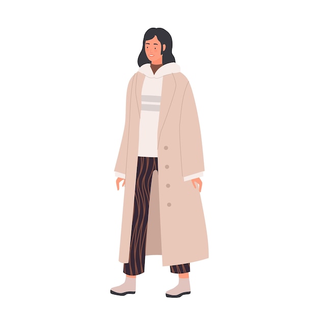 Vetor menina vestindo casaco longo e quente