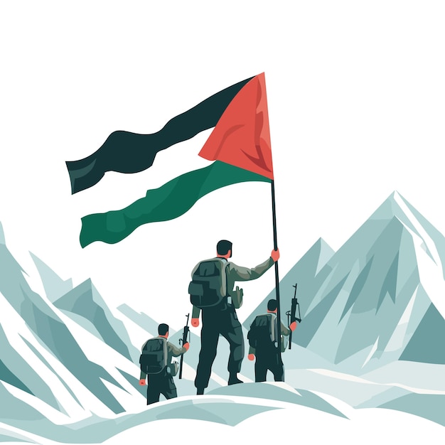 Vetor meninas bonitas de pé juntas segurando a ilustração vetorial da bandeira da palestina